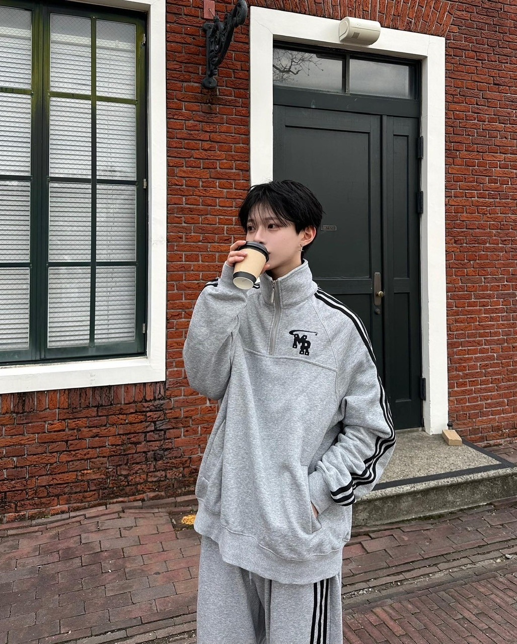 受注制【LUV CODE】half zip line sweat shirt