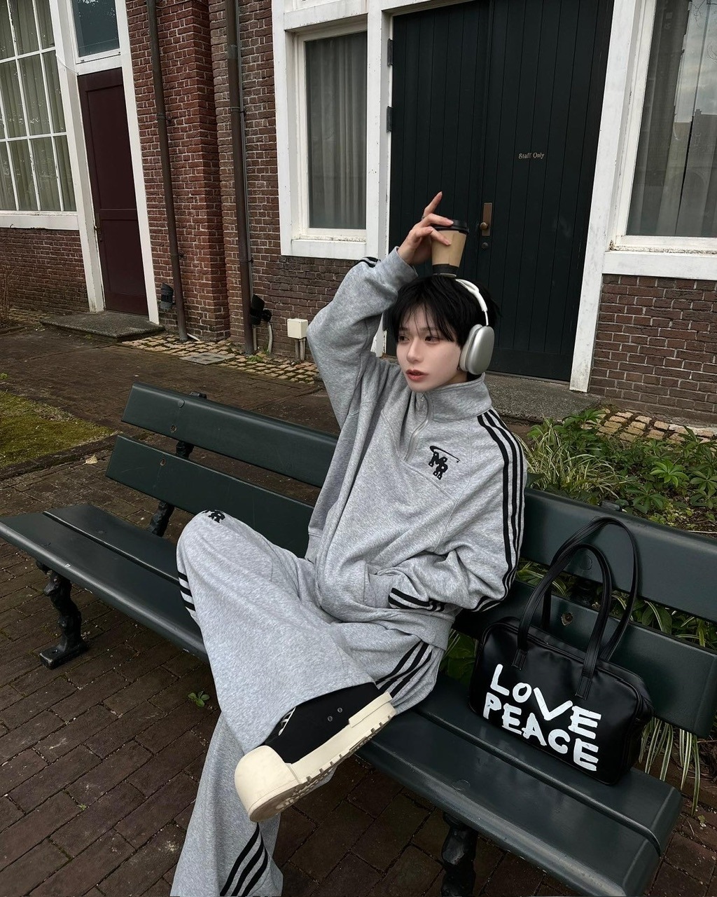 受注制【LUV CODE】half zip line sweat shirt