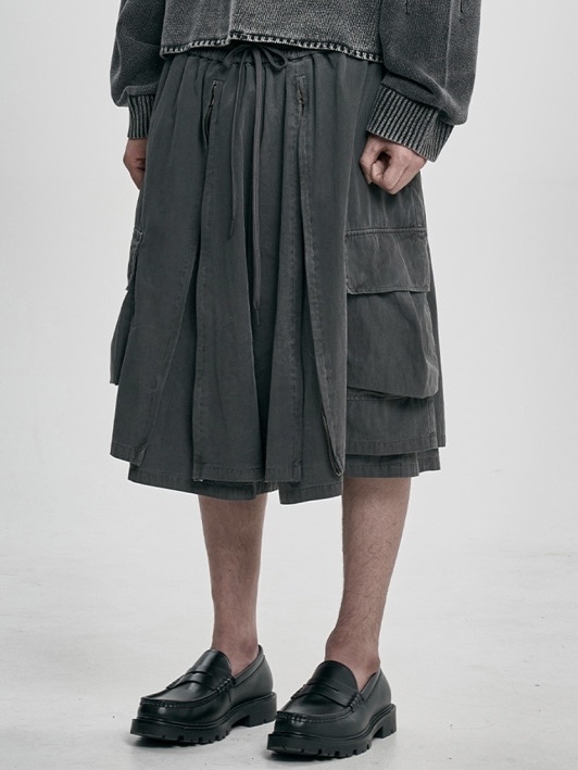 【AJO AJOBYAJO】25SS★ Washed Layered Skirt Shorts AJOBYAJO】Washed Layered Zip-Up Shorts | OUR BRAND,AJOBYAJO