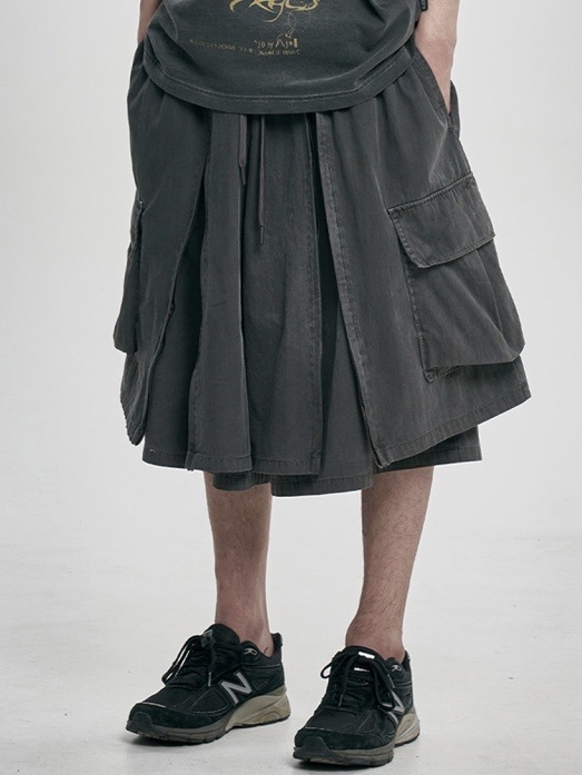 【AJO AJOBYAJO】25SS★ Washed Layered Skirt Shorts AJOBYAJO】Washed Layered Zip-Up Shorts | OUR BRAND,AJOBYAJO
