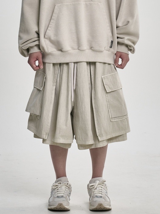 AJOBYAJO】Washed Layered Zip-Up Shorts | OUR BRAND,AJOBYAJO