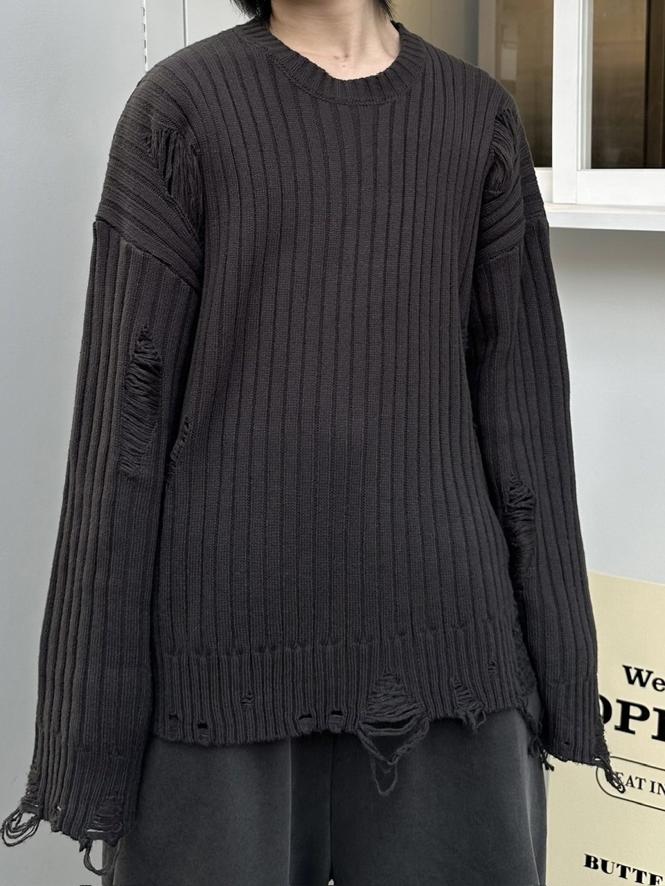 【LUV CODE】oversized damage knit (3color)