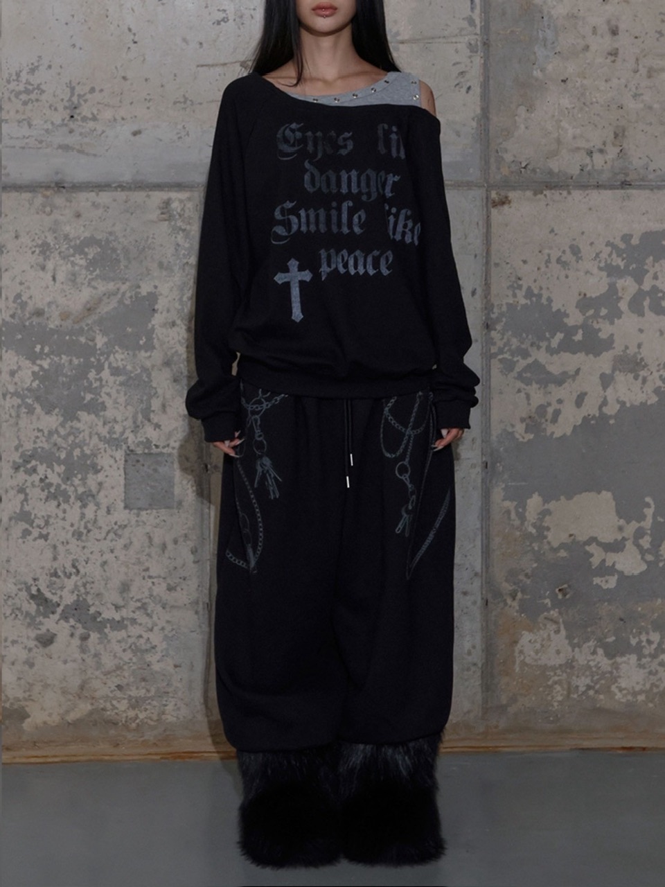 FANCY CLUB】KEYCHAIN EYELET SWEATPANTS / 【ファンシークラブ】キー