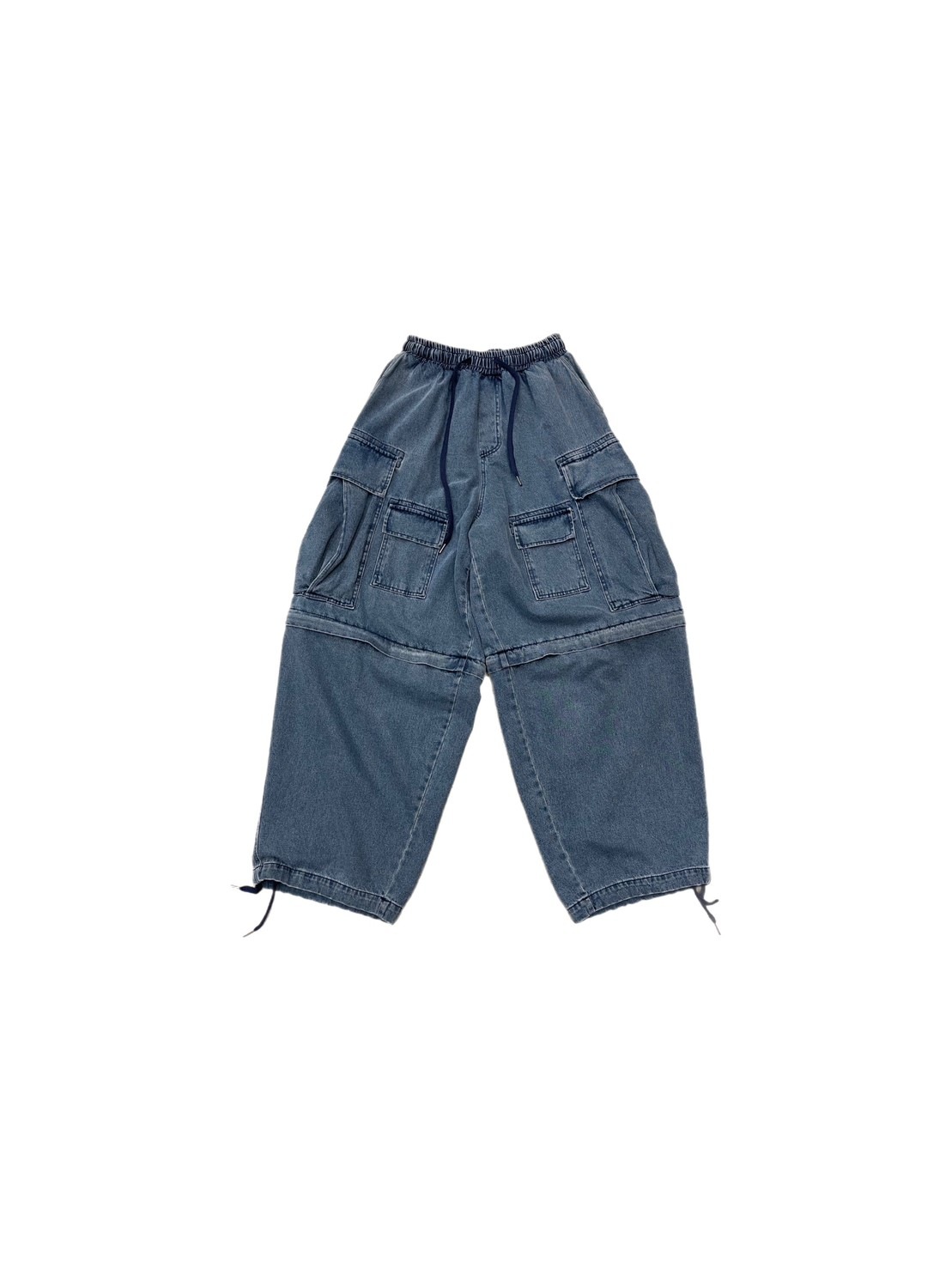 受注制【Chikashitsu +】2way heavy pocket denim cargo pants (2color)