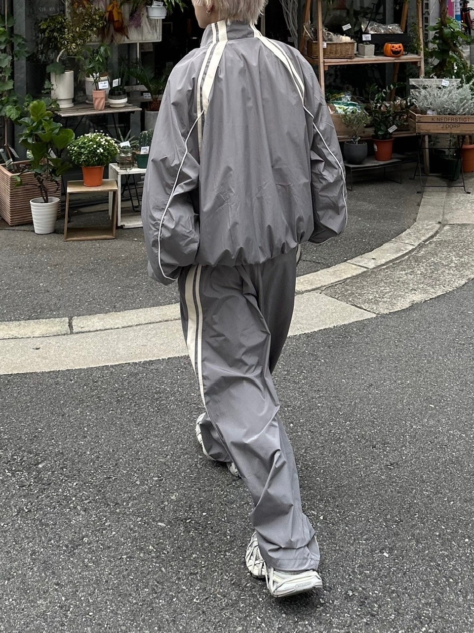 未使用　80‘s トラックジャケット　パンツ　セットアップ　グレー系　サイズS ハイストレッチポンチジャージテーラードジャケット＆スラックスパンツ