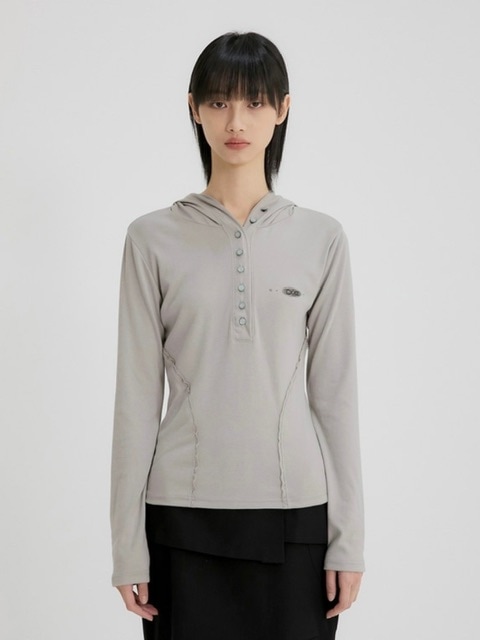 【FLAREUP】Button Up Lace Hoodie / 【フレアアップ】ボタンアップレースフードロングTシャツ