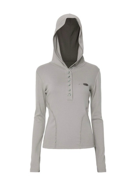 【FLAREUP】Button Up Lace Hoodie / 【フレアアップ】ボタンアップレースフードロングTシャツ