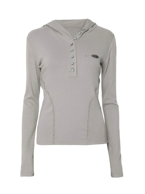 【FLAREUP】Button Up Lace Hoodie / 【フレアアップ】ボタンアップレースフードロングTシャツ