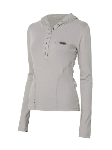 【FLAREUP】Button Up Lace Hoodie / 【フレアアップ】ボタンアップレースフードロングTシャツ