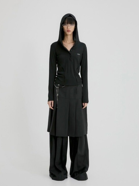 【FLAREUP】Button Up Lace Hoodie / 【フレアアップ】ボタンアップレースフードロングTシャツ