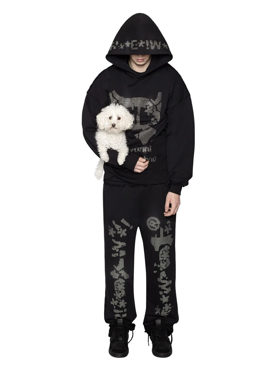 【RACER WORLDWIDE】Black Studded Censored Sweatpants