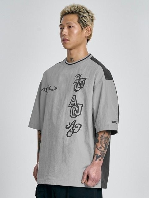 【AJO AJOBYAJO】24SS★ [PBA] AJ Nylon Applique T-shirt AJO AJOBYAJO】24SS☆ Sporty Logo Applique Washed T-Shirt