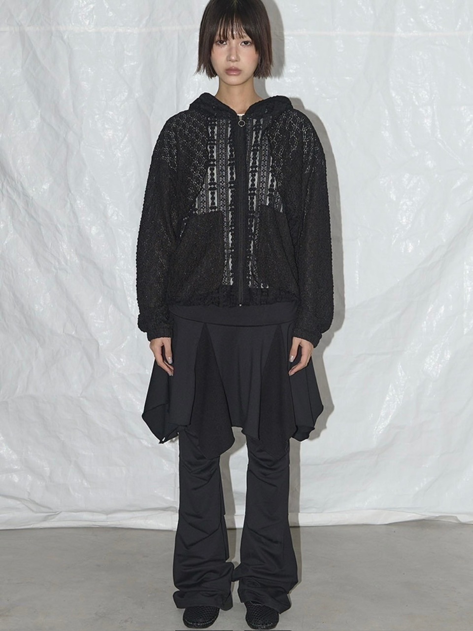 Fancy Club フードジップアップ黒 新品 FANCY CLUB】PLUMPY LACE LINE HOOD ZIP-UP / 【ファンシークラブ