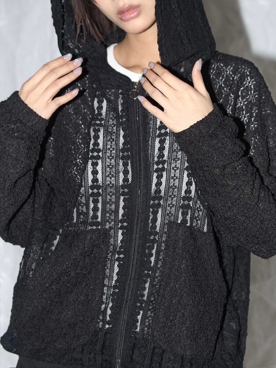 パーカー 「FANCY CLUB」PLUMPY LACE LINE HOOD ZIP-UP / 「ファンシークラブ」レースメッシュジップアップパーカー FANCY CLUB】PLUMPY LACE LINE HOOD ZIP-UP / 【ファンシー