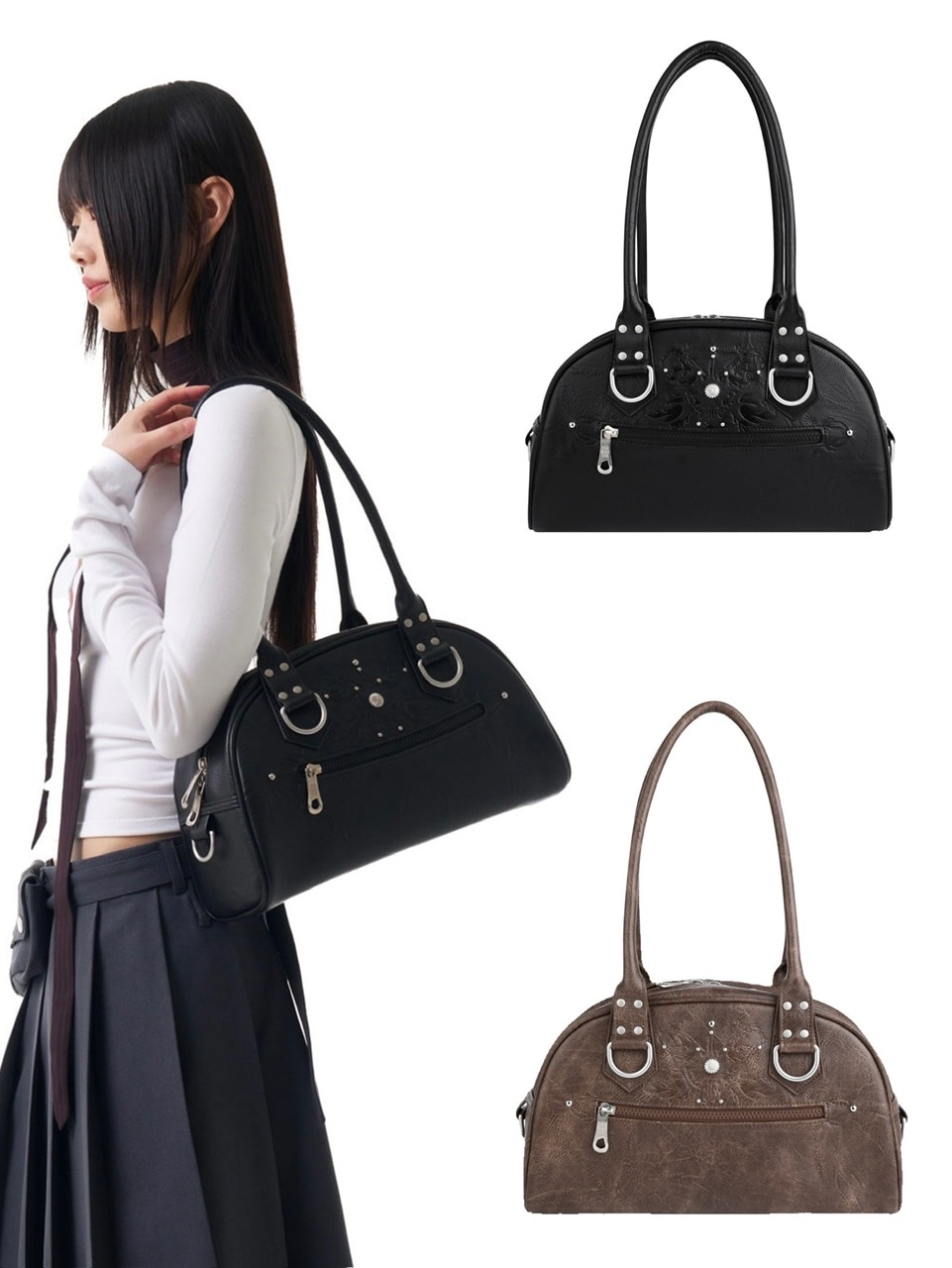 【IUGAMAKARAS】Studded Leather Bowling Bag ショルダーバッグ IUGAMAKARAS】Studded Leather Bowling Bag | OUR BRAND