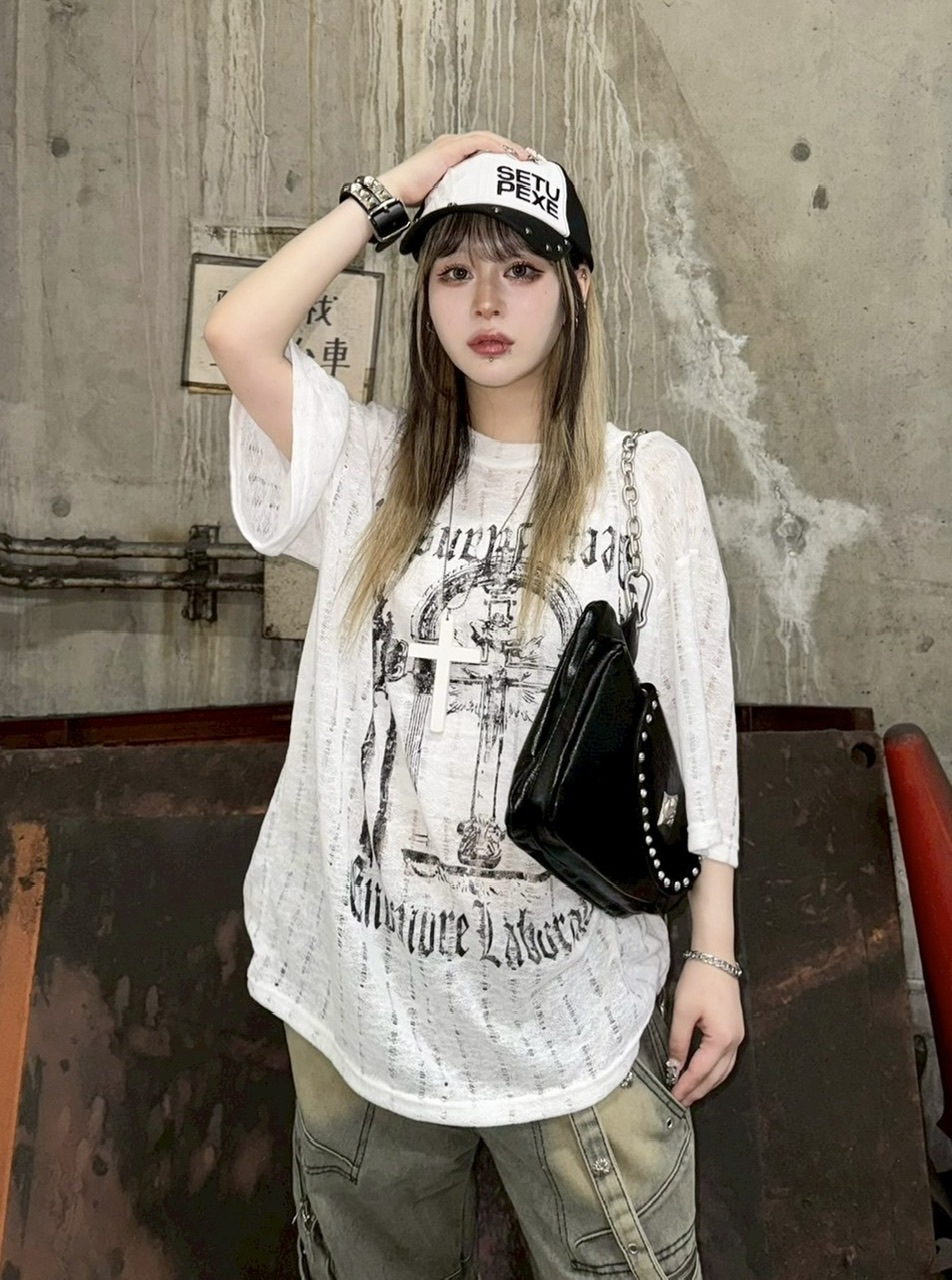 受注制【Never mind the XU】see-through short sleeve (4color