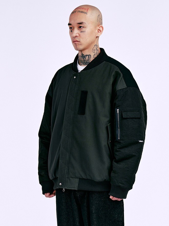 AJOBYAJO】Fourfold Nylon Mixed Bomber Jacket | OUR BRAND,AJOBYAJO
