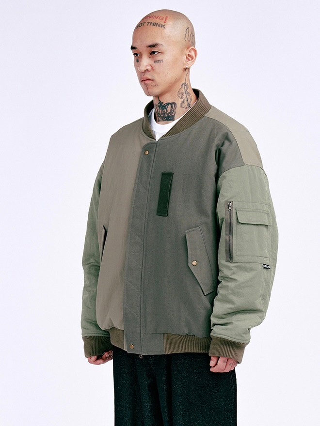 AJOBYAJO】Fourfold Nylon Mixed Bomber Jacket | OUR BRAND,AJOBYAJO
