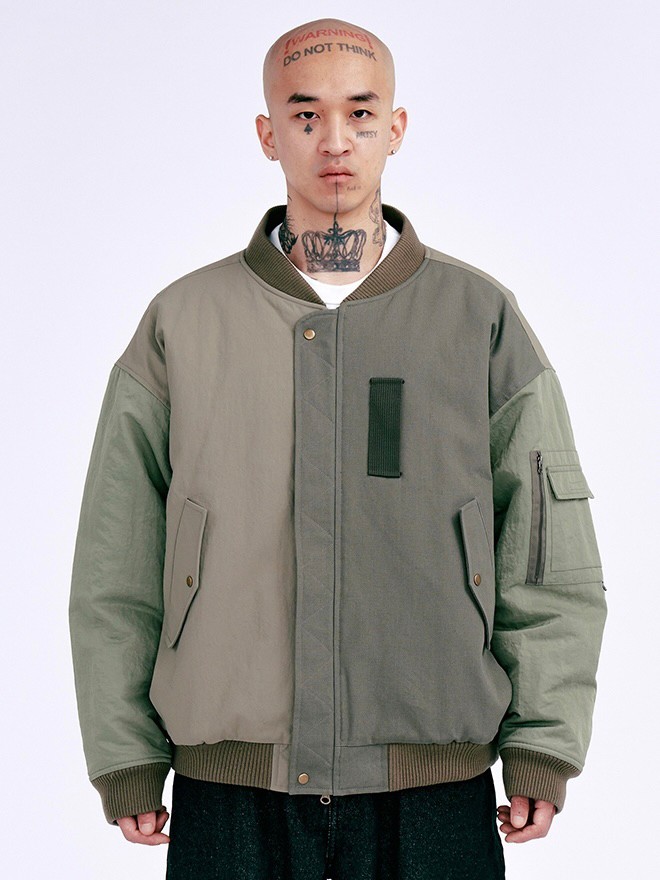 AJOBYAJO】Fourfold Nylon Mixed Bomber Jacket | OUR BRAND