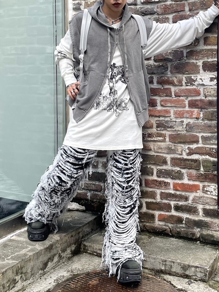受注制【XU DOG】pigment sleeveless zip up hoodie (2color)