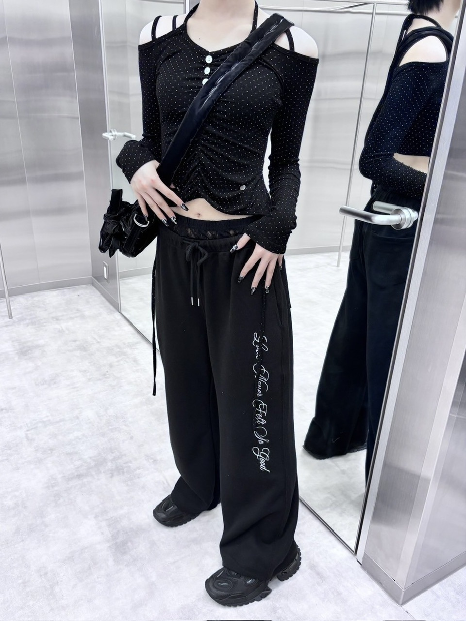 受注制【nmtc +】lace layered sweat pants (2color) / 【エヌ