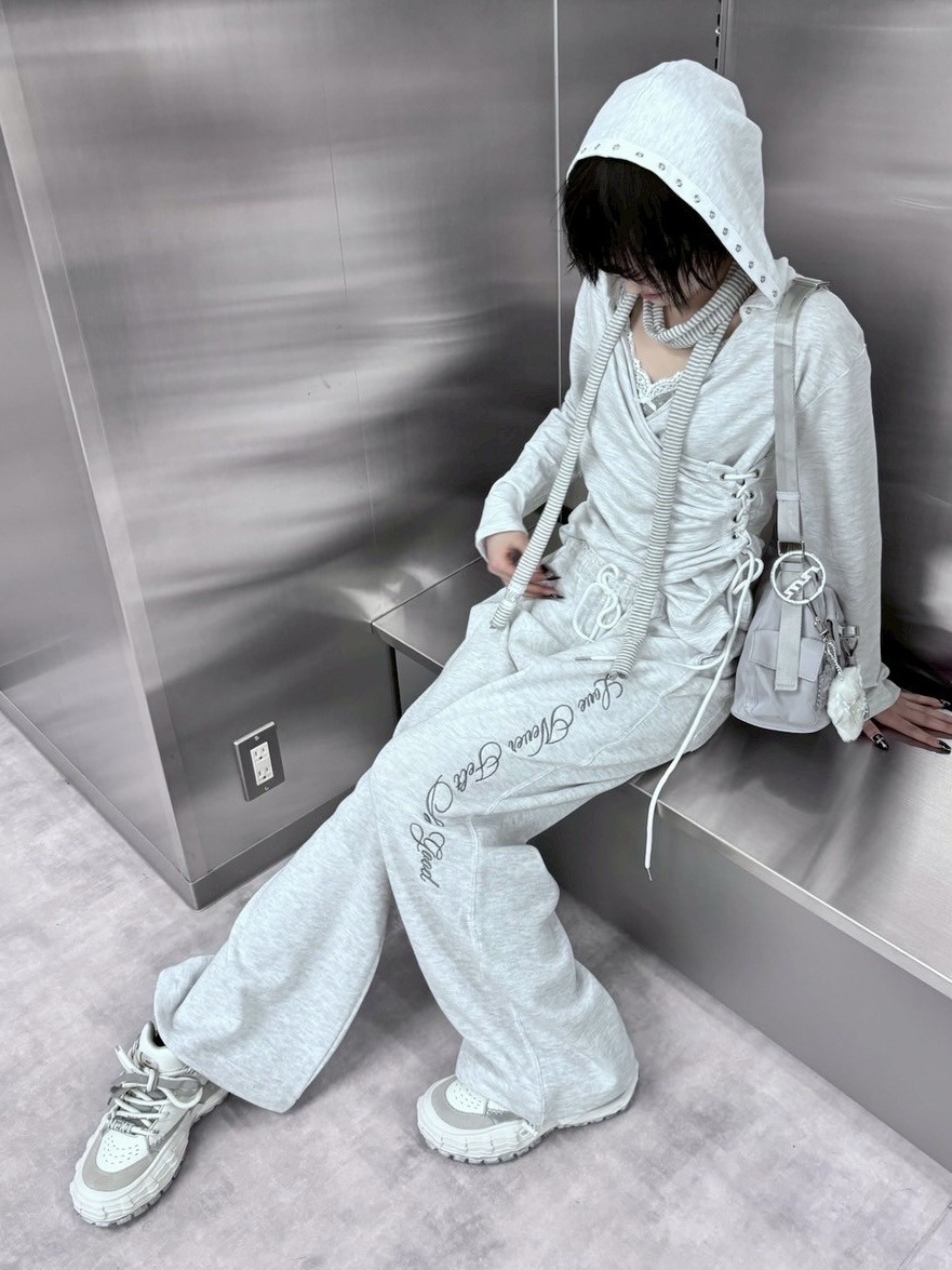 受注制【nmtc +】lace layered sweat pants (2color) / 【エヌ