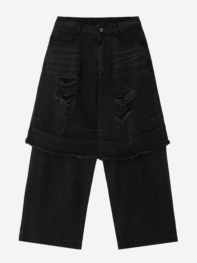 BLR BLUER】Destroyed Vintage Double Denim Pants | OUR BRAND