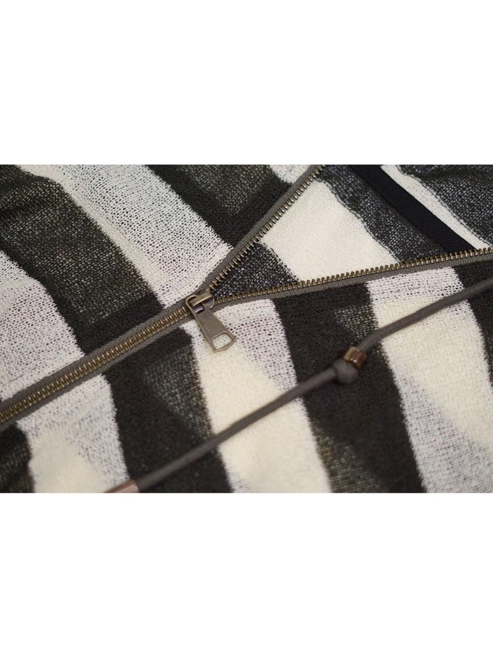 【Cest Nous】Striped Beaded Hoodie / 【セヌー】ボーダーシースルージップパーカー