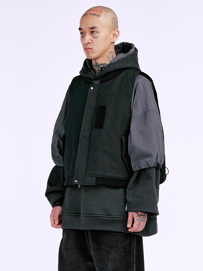 【AJOBYAJO】Fourfold Nylon Mixed Bomber Vest