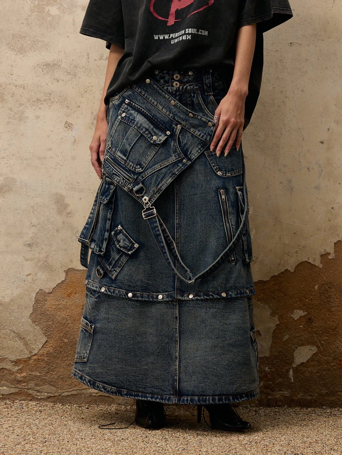 PERSONSOUL*日本未*スリーピース/取外可能 ロングデニムスカート PERSONSOUL】Maxi Denim Dungarees Skirt | OUR BRAND