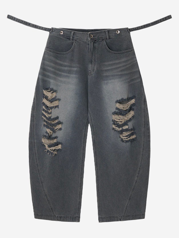 8/26 20:00 発売【BLR BLUER】Adjustable Waist Destroyed Denim