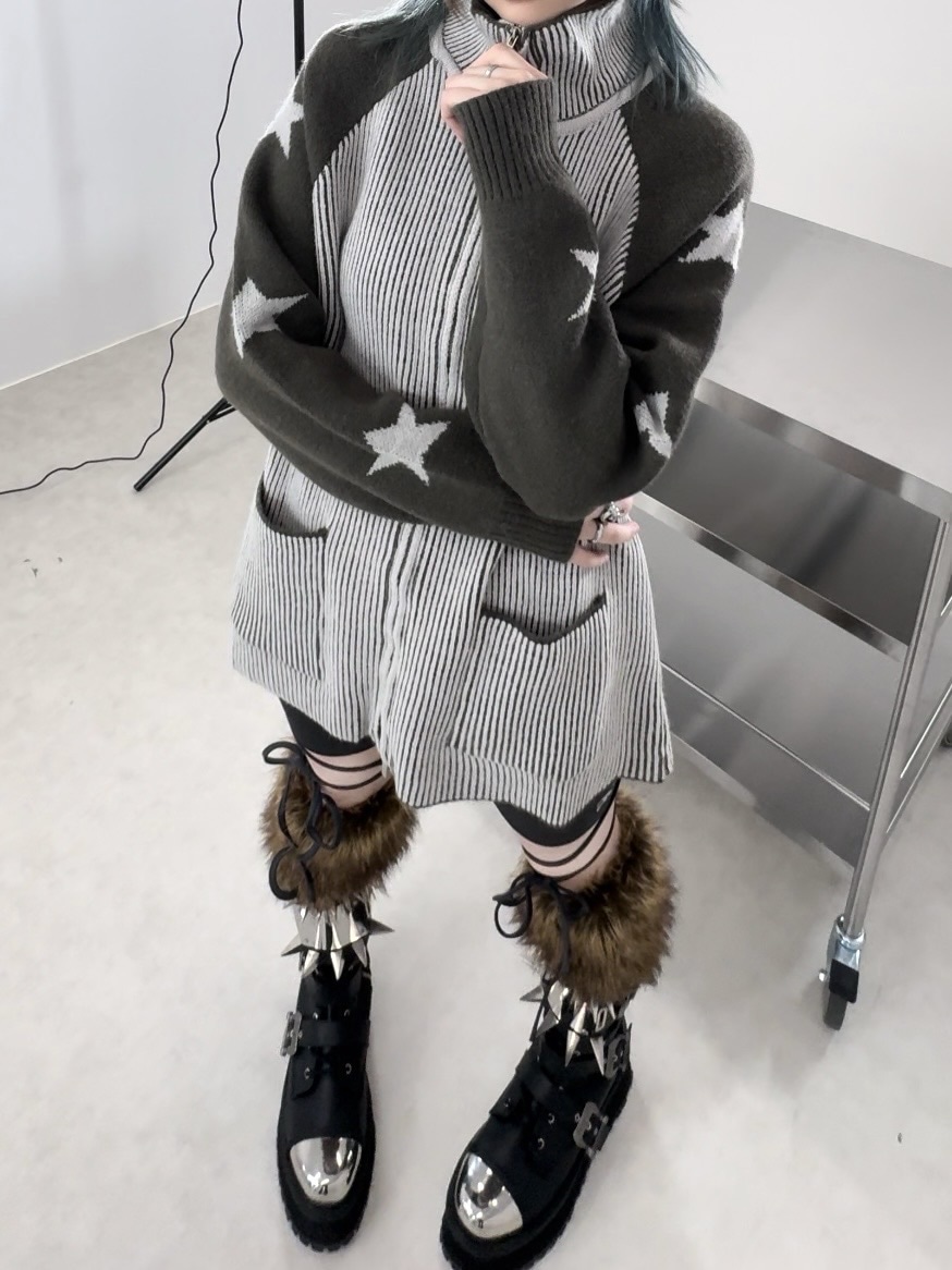 受注制【Never mind the XU】double zip star knit | OUR BRAND