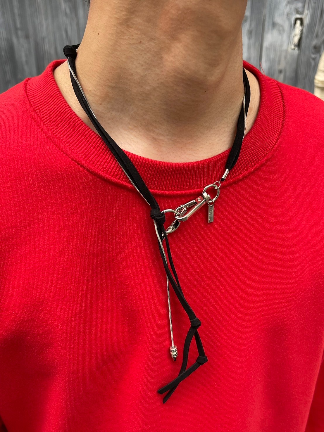 受注制【Chikashitsu +】knot leather mixed necklace