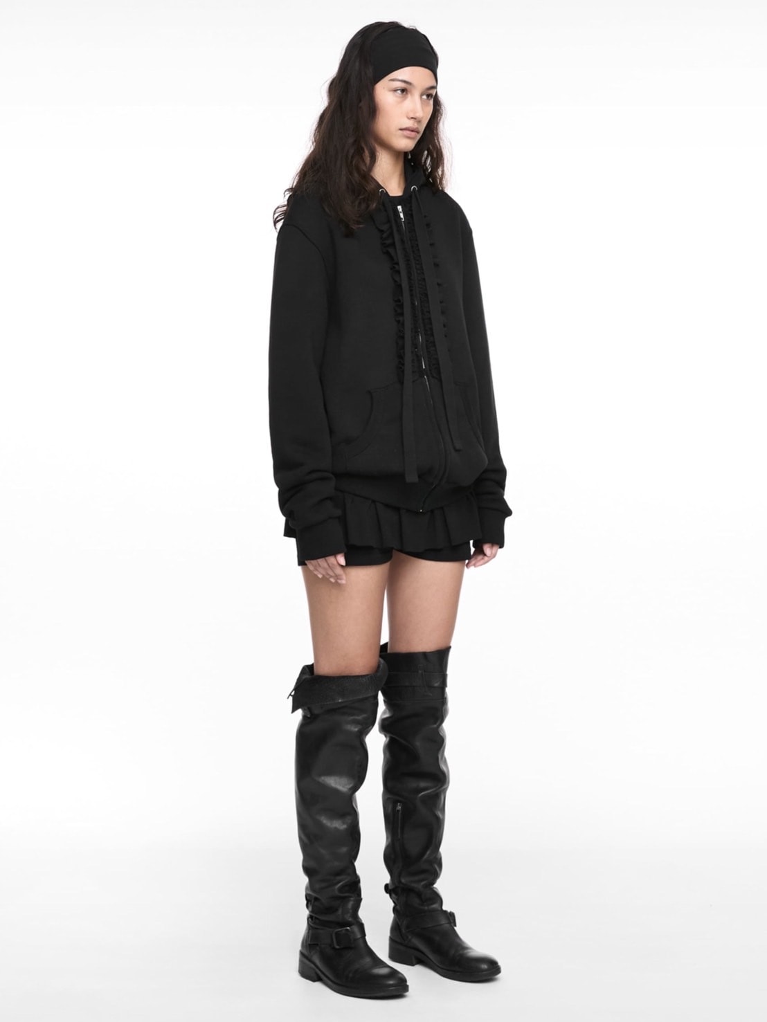 【NACHE】RUFFLE HOODIE ZIP-UP