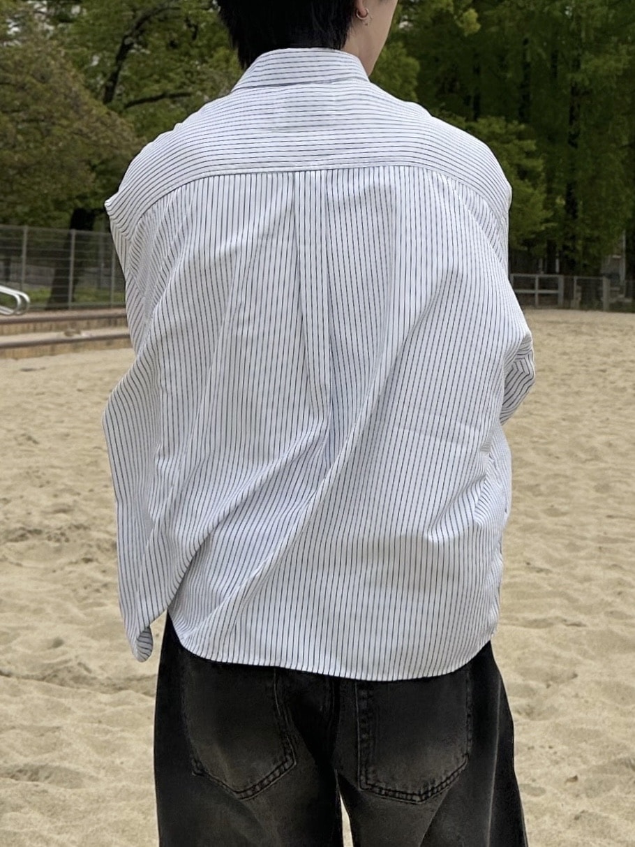 WEB限定受注制【Chikashitsu +】cropped stripe shirts (2color)