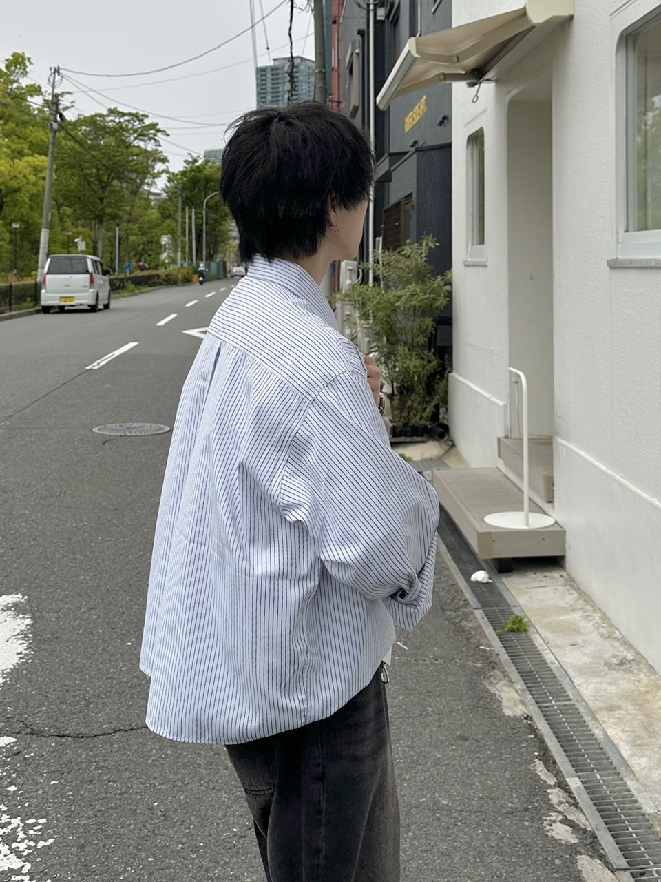 WEB限定受注制【Chikashitsu +】cropped stripe shirts (2color)