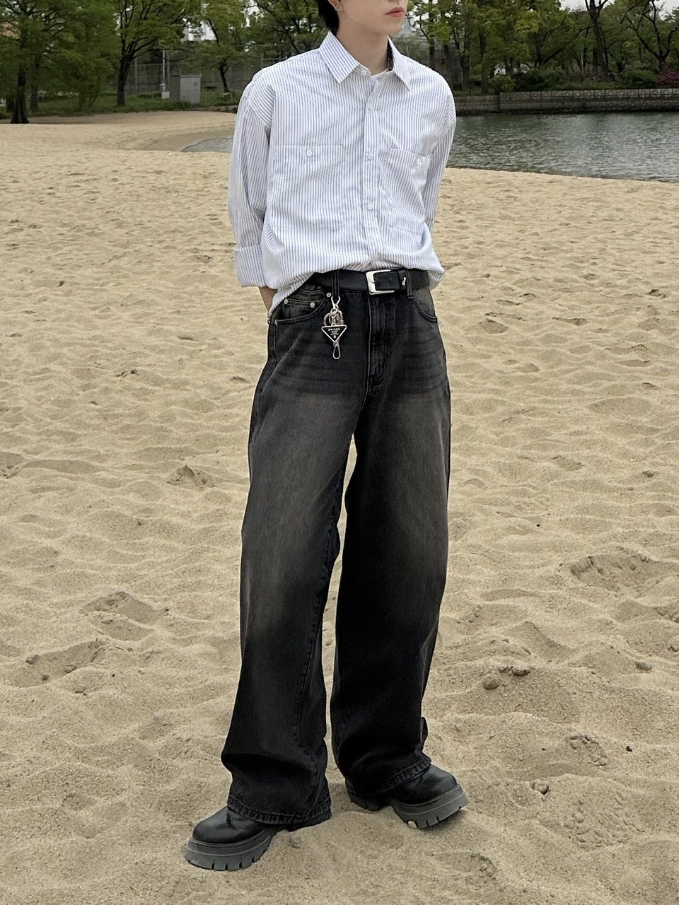 大阪店WEB限定受注制【Chikashitsu +】cropped stripe shirts