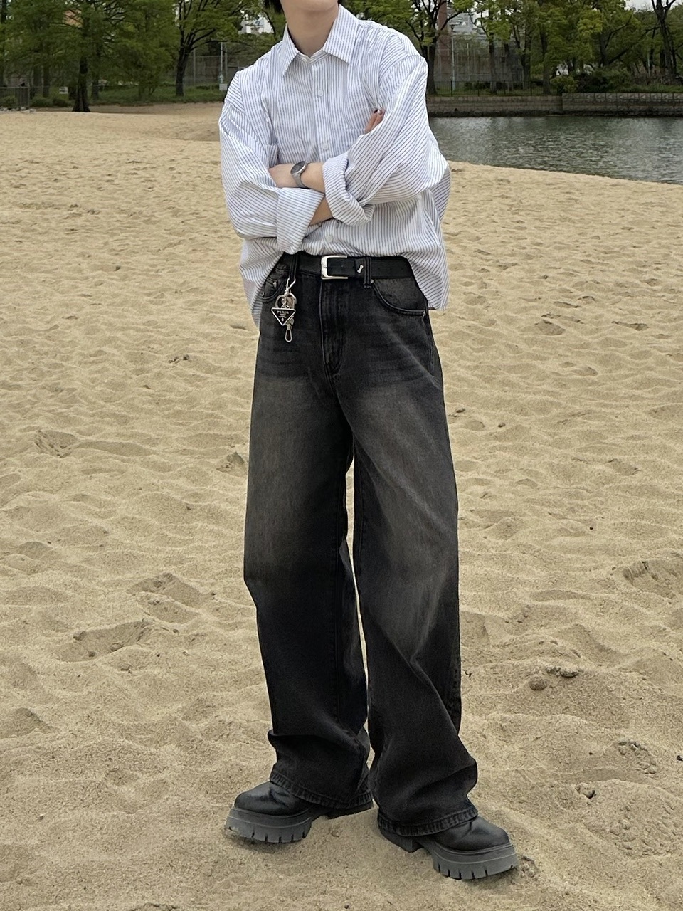 大阪店WEB限定受注制【Chikashitsu +】cropped stripe shirts (2color