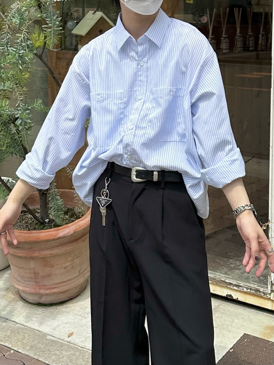 大阪店WEB限定受注制【Chikashitsu +】cropped stripe shirts