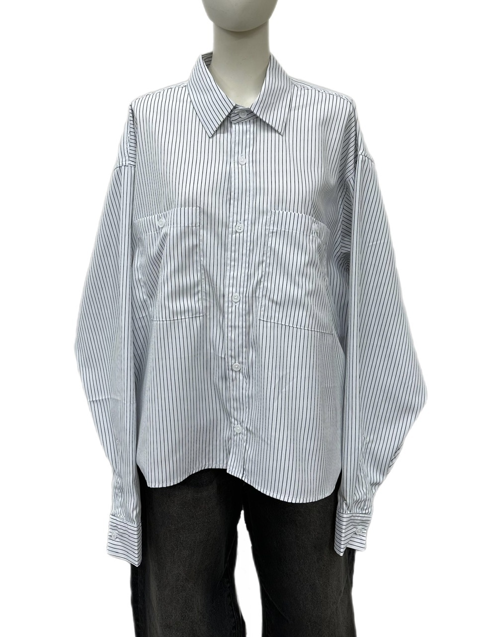 WEB限定受注制【Chikashitsu +】cropped stripe shirts (2color)