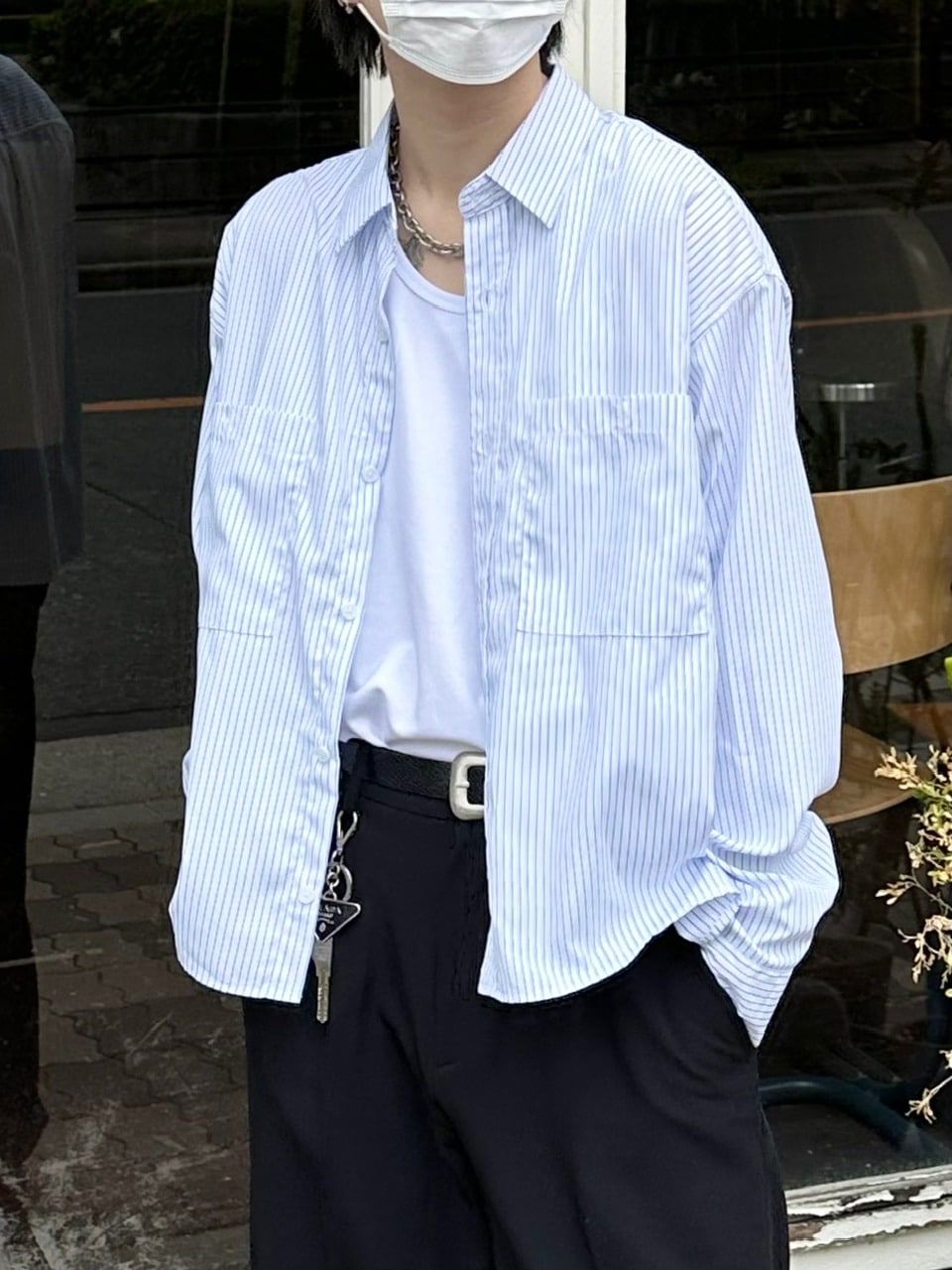 Chikashitsu + CS ストライプシャツ CS】CROPPED STRIPE BUTTON UP SHIRT (WHITE) | OUR BRAND