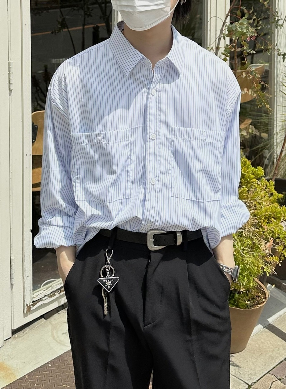 大阪店WEB限定受注制【Chikashitsu +】cropped stripe shirts