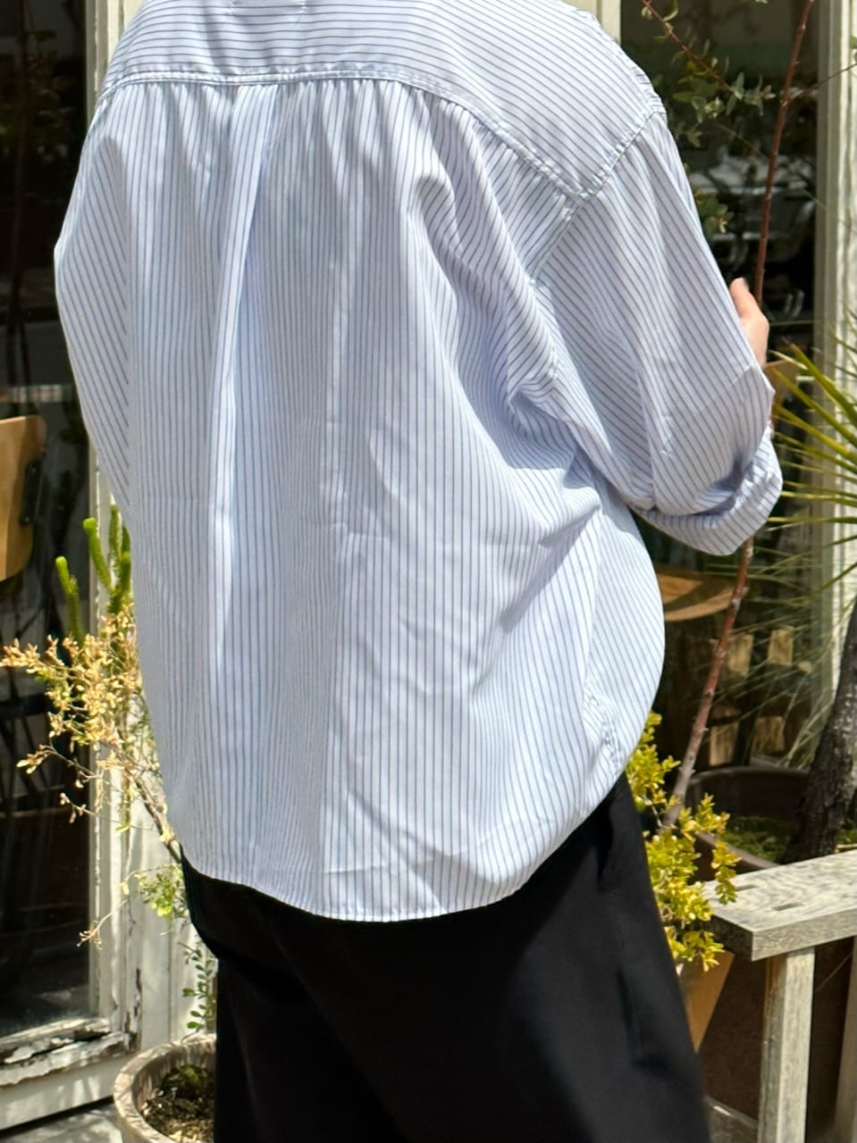 WEB限定受注制【Chikashitsu +】cropped stripe shirts (2color)