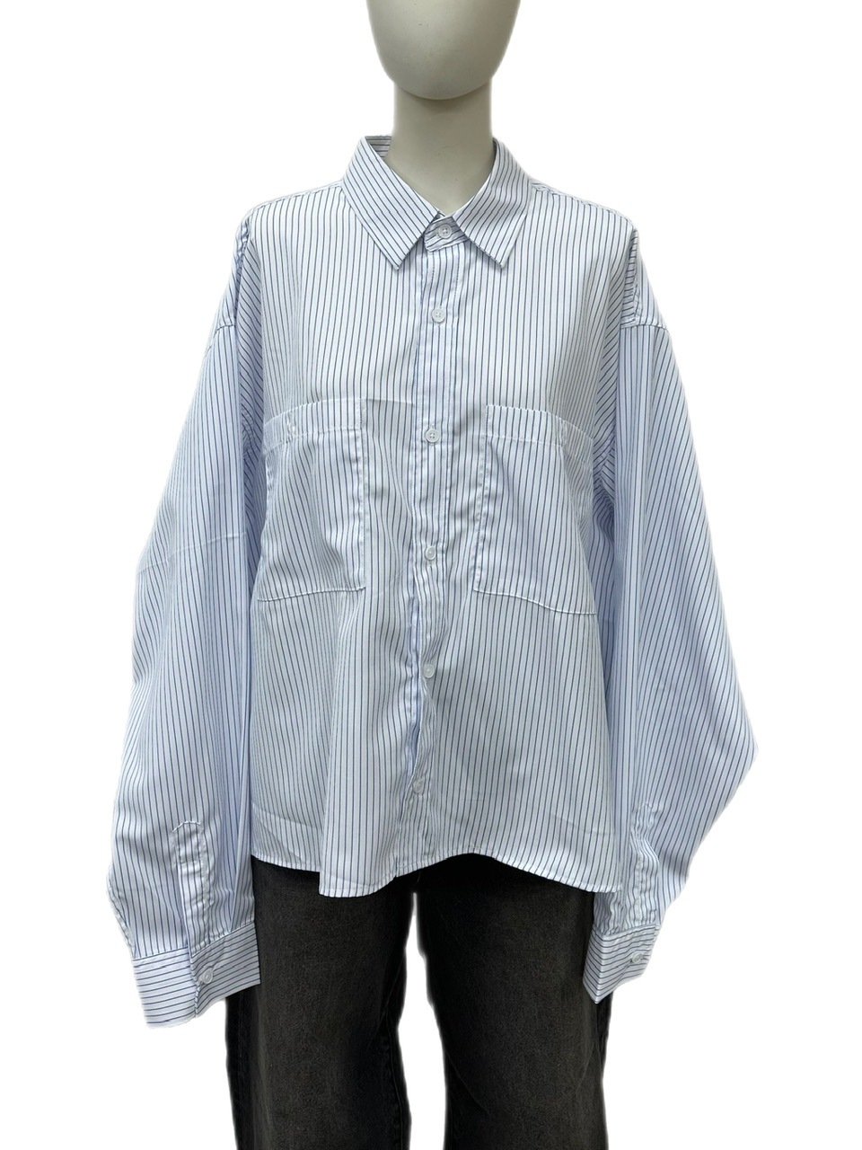 Chikashitsu + CS ストライプシャツ 大阪店WEB限定受注制【Chikashitsu +】cropped stripe shirts