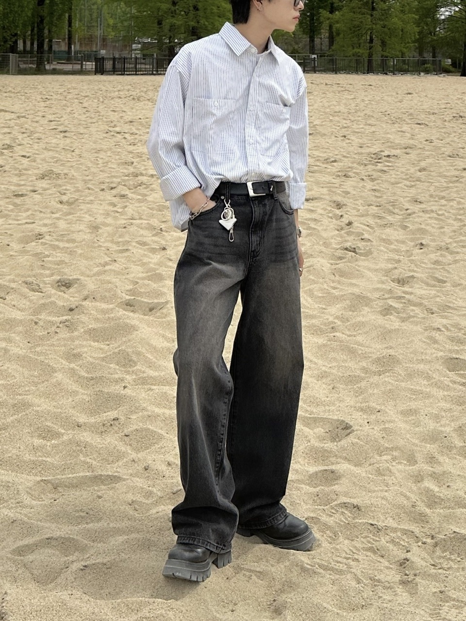 Chikashitsu + CS ストライプシャツ 大阪店WEB限定受注制【Chikashitsu +】cropped stripe shirts