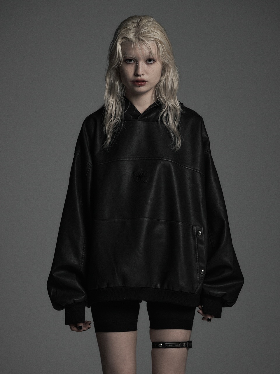 Rosen Kreuz】VINTAGE LEATHER SHIRRING HOODIE | OUR BRAND,Rosen 