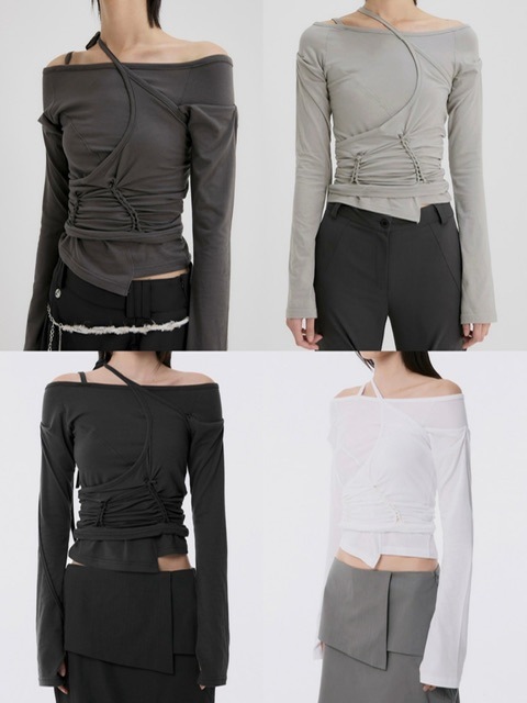 ★FLARE UP★ SET Handmade Twisted Layered Top FL118Charcoal SET] Handmade Twisted Layered Top (FL-118_Black) - FLAREUP
