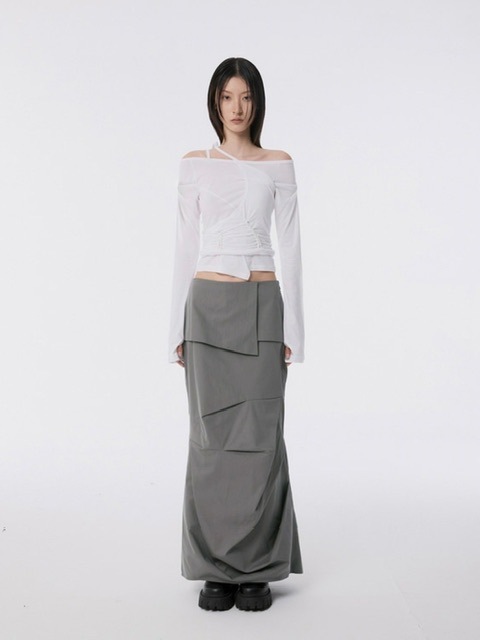 ★FLARE UP★ SET Handmade Twisted Layered Top FL118Charcoal FLAREUP】[SET] Handmade Twisted Layered Long Sleeve | OUR