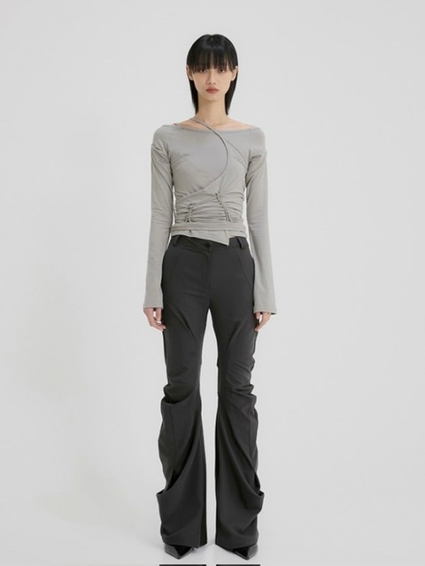 ★FLARE UP★ SET Handmade Twisted Layered Top FL118Charcoal FLAREUP】[SET] Handmade Twisted Layered Long Sleeve | OUR