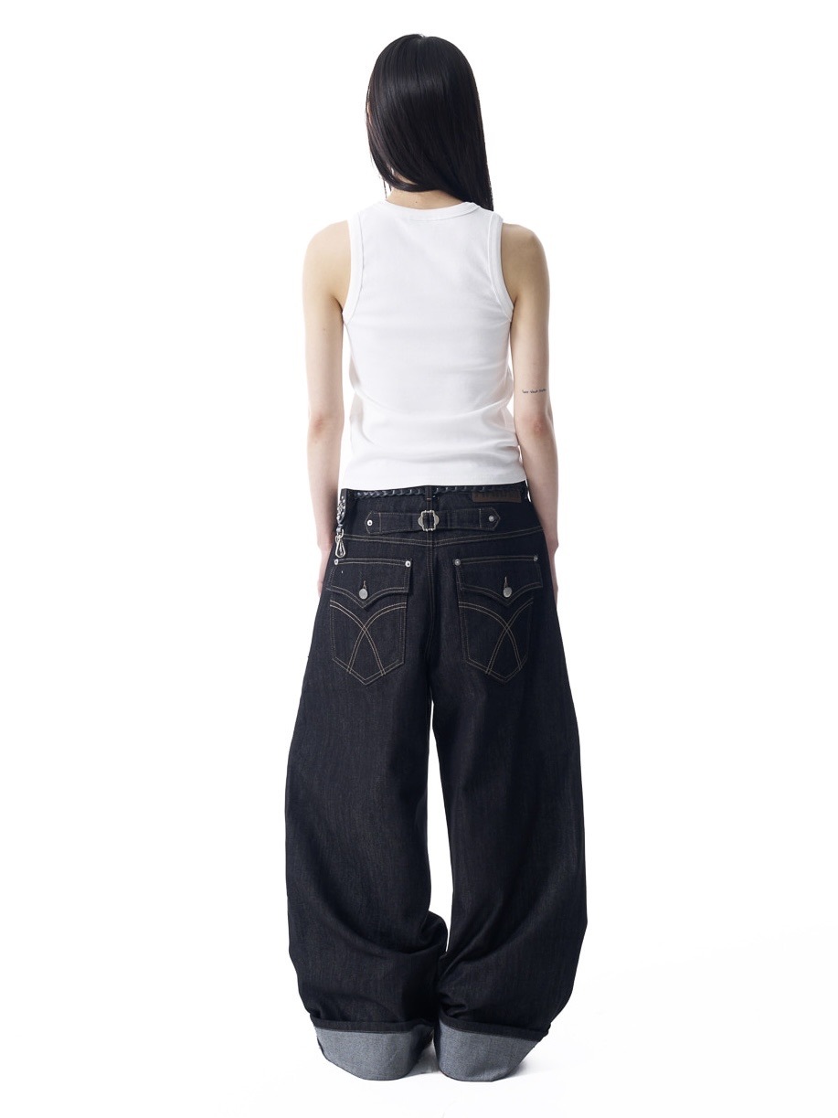【AAKAM】Cinch Back Denim Pants